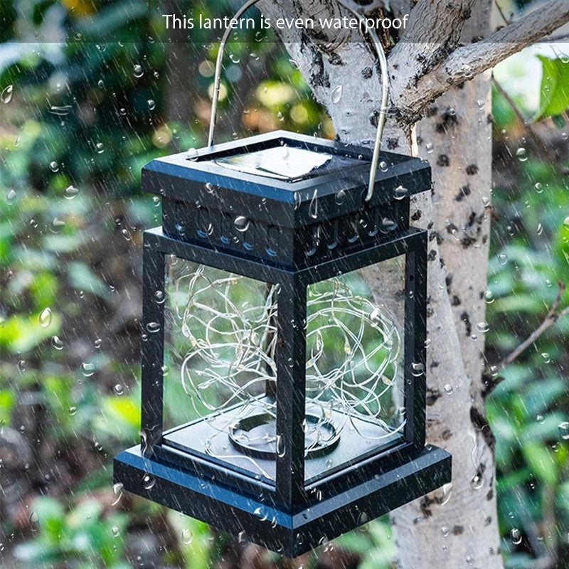 Solar Led Lantern with Wire Lights - Decorative Garden Lamp for Outdoor Areas and Patios