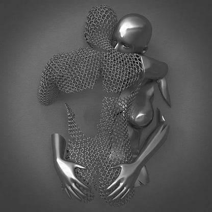 Modern Love Canvas with Elegant Metallic Figure – Abstract Art in Contemporary Design