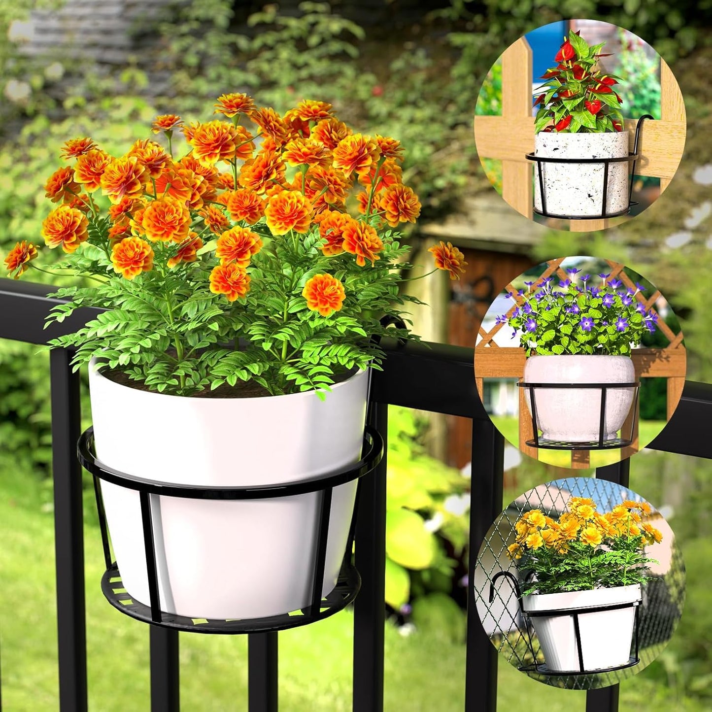 Hanging Metal Planter Basket – Garden & Terrace Pot with Hook for Outdoor Display
