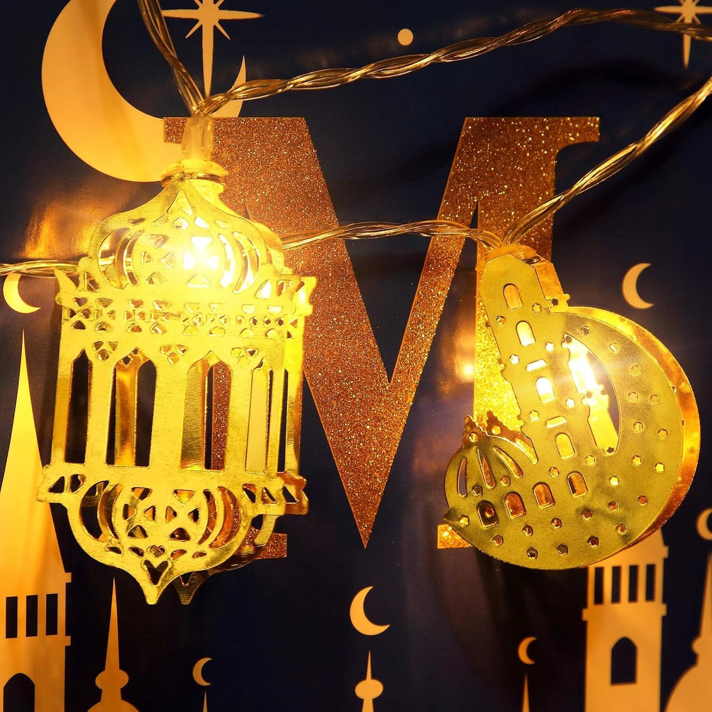 Colourful Led Fairy Lights - Decorative Lights with Moon and Lantern Motifs for the Home and Garden