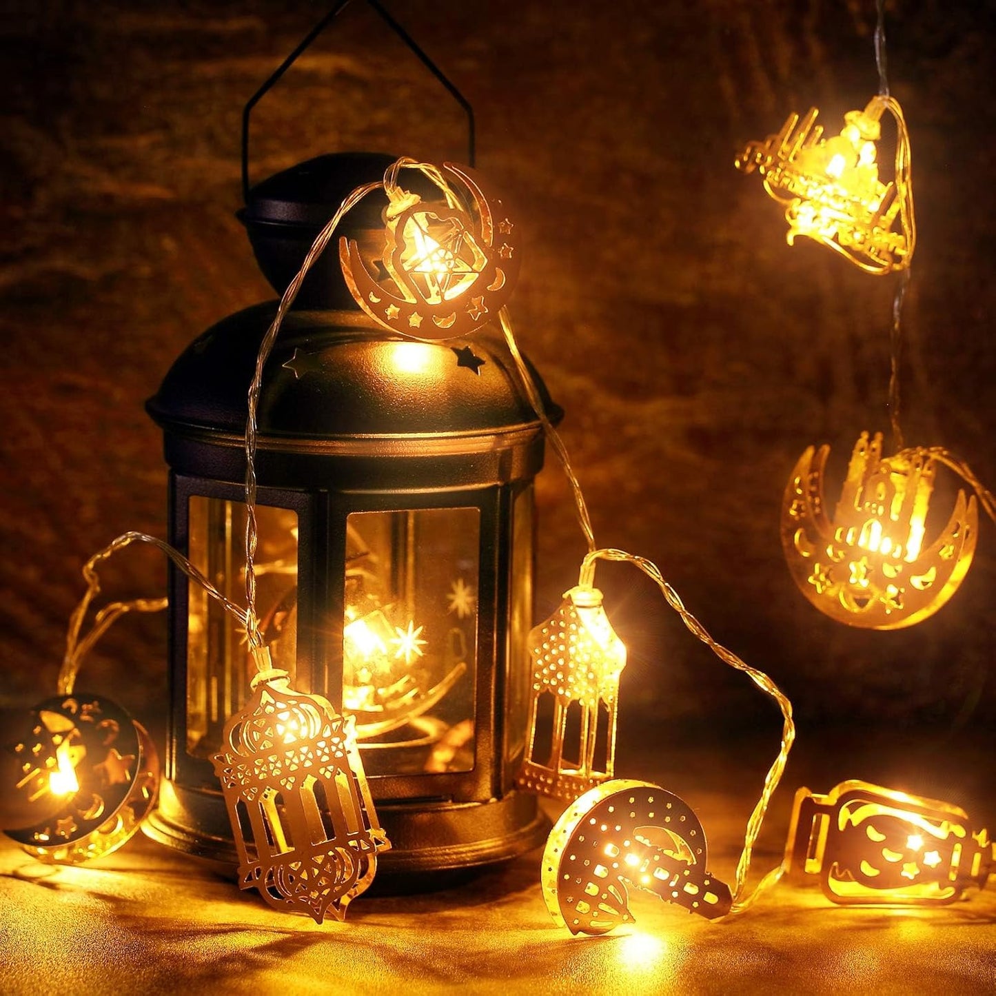 Colourful Led Fairy Lights - Decorative Lights with Moon and Lantern Motifs for the Home and Garden