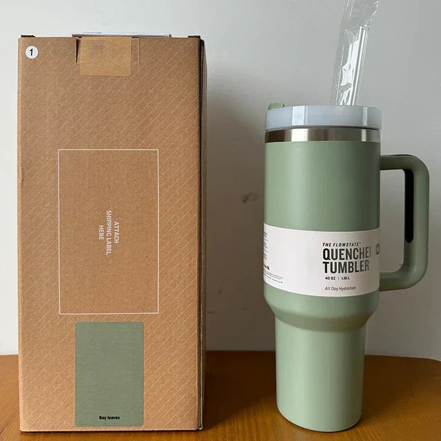 40 Oz Insulated Stainless Steel Travel Mug with Handle, Leakproof Lid & Straw