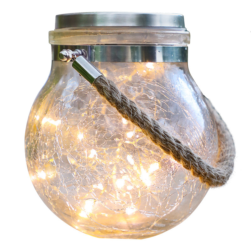 Solar LED Glass Lantern – Decorative Outdoor Light with Wire Lights and Carry Handle