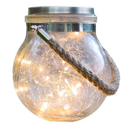 Solar LED Glass Lantern – Decorative Outdoor Light with Wire Lights and Carry Handle