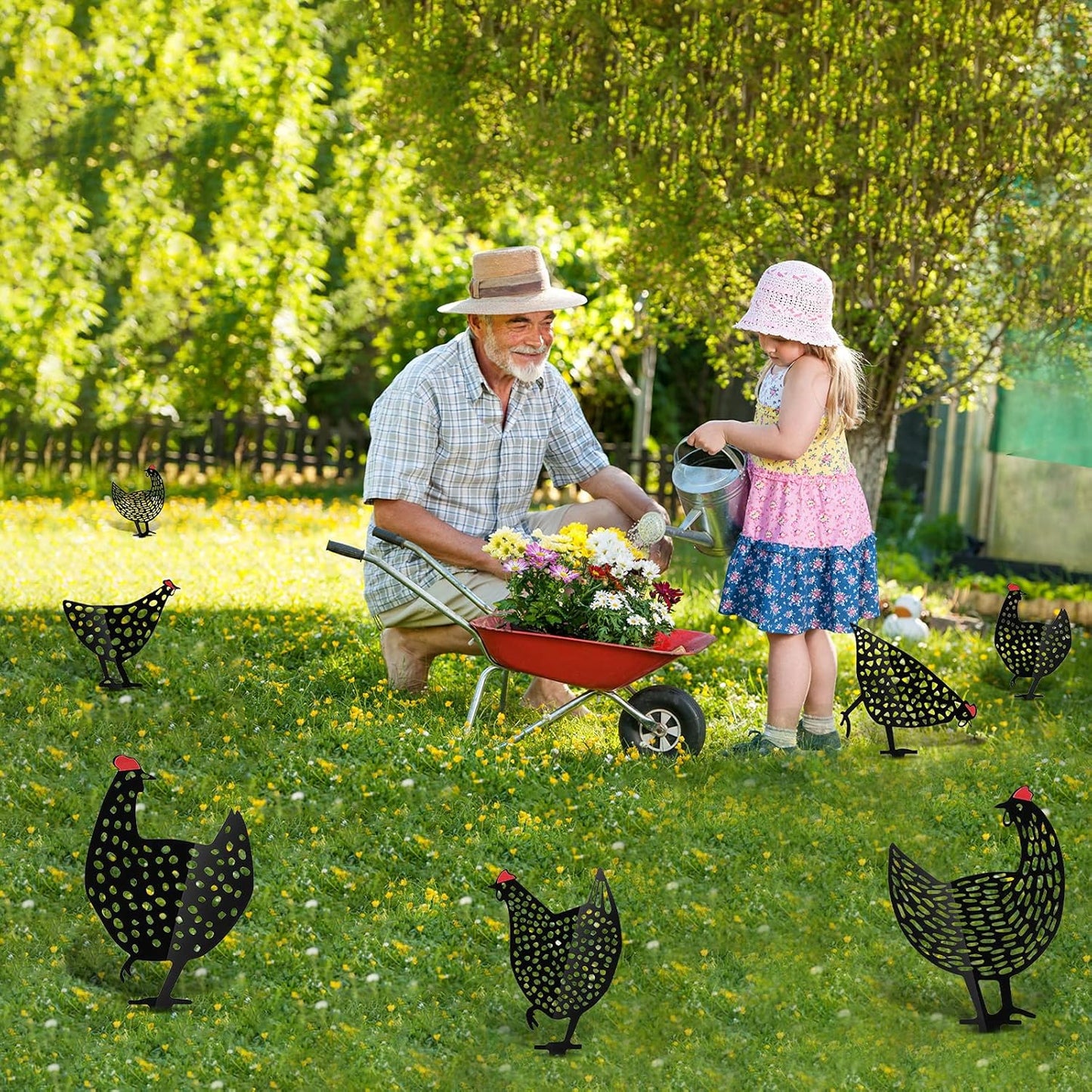 Decorative Metal Garden Chickens – Outdoor Garden Plug Statues for Lawn Decor