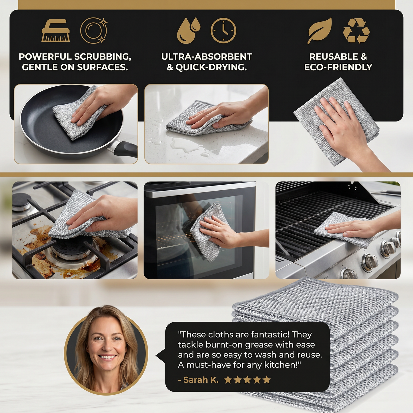 Multi-Purpose Reusable Cleaning Cloths – For Dishes, Kitchen, Stove & Grill (20 Pieces)