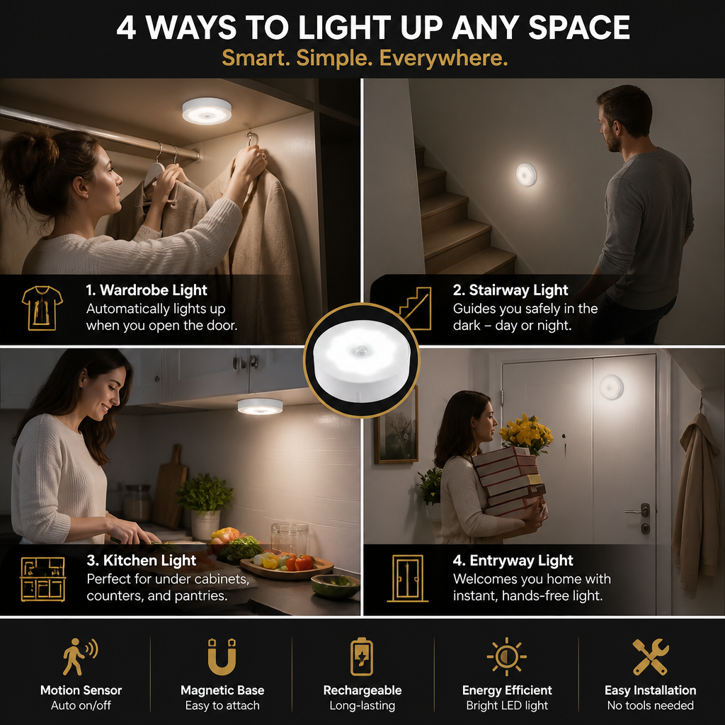 Rechargeable LED Sensor Light (4-Pack) – Magnetic and Automatic for Versatile Use