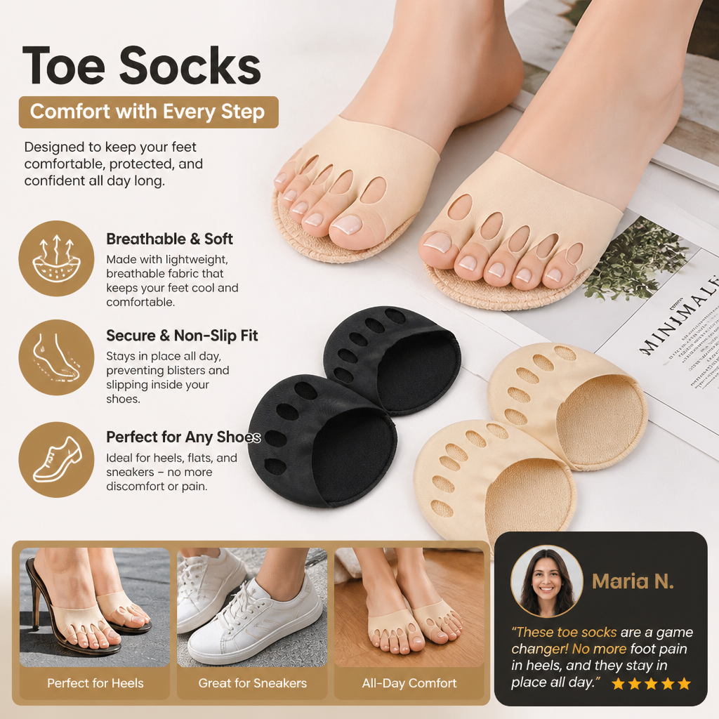 Women’s Toe Socks – Breathable Non-Slip Socks for High Heels & Maximum Comfort (4 pairs)