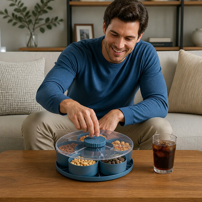 Rotating Snack Tray with Compartments – Spinning Serving Plate for Snacks & Candy