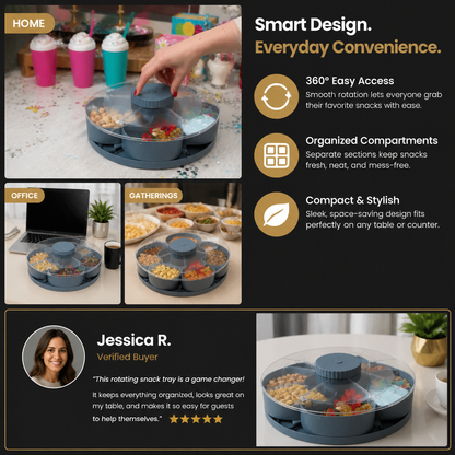 Rotating Snack Tray with Compartments – Spinning Serving Plate for Snacks & Candy