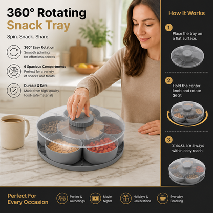 Rotating Snack Tray with Compartments – Spinning Serving Plate for Snacks & Candy