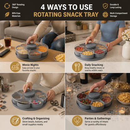 Rotating Snack Tray with Compartments – Spinning Serving Plate for Snacks & Candy