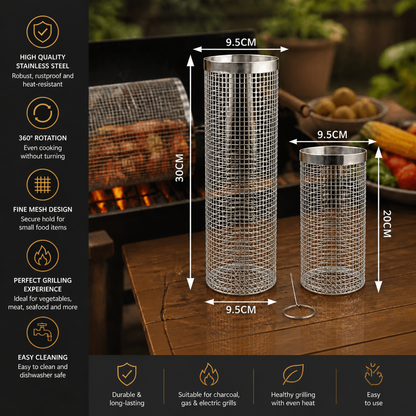 Practical Stainless Steel Grill Basket – Rotating BBQ Grill Basket for Outdoor Grilling