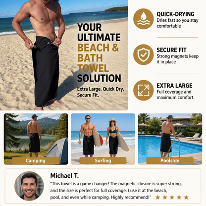 Extra Large Magnetic Bath Towel – Quick-Drying Beach and Bath Towel for Swimming and Outdoor Use