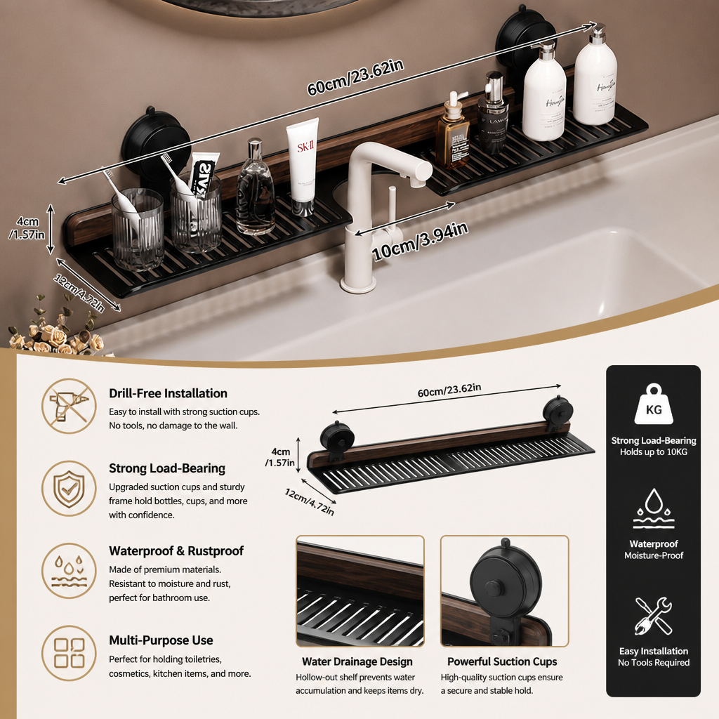 Modern Sink Shelf with Suction Cup – Drill-Free Storage Rack for a Beautiful Home