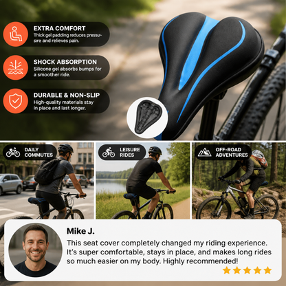 Extra Thick Anti Butt Pain Gel Bike Seat Cover – Soft Comfort Cushion