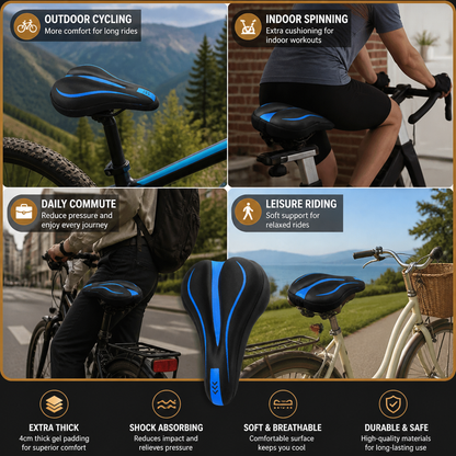 Extra Thick Anti Butt Pain Gel Bike Seat Cover – Soft Comfort Cushion