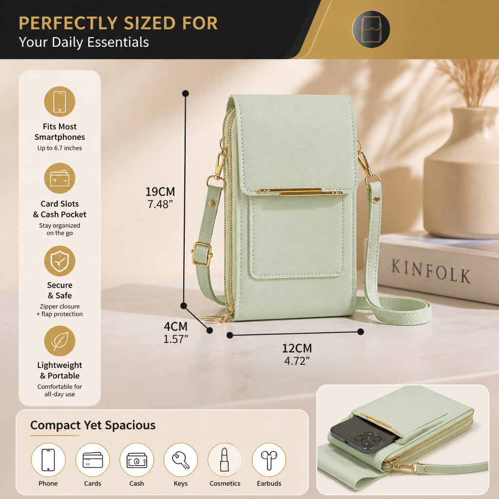 Touchscreen Crossbody Phone Bag – Compact Wallet for Phone, Keys & Essentials