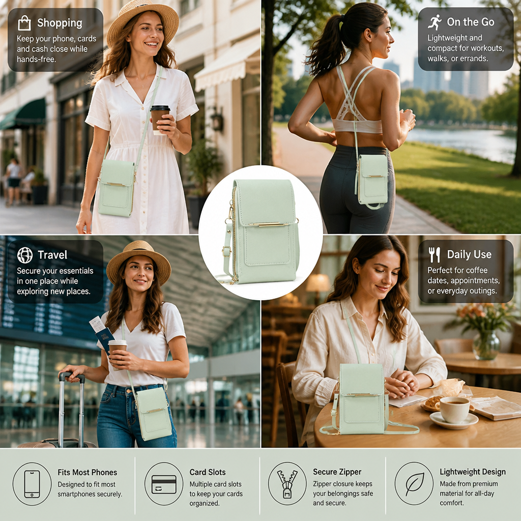 Touchscreen Crossbody Phone Bag – Compact Wallet for Phone, Keys & Essentials