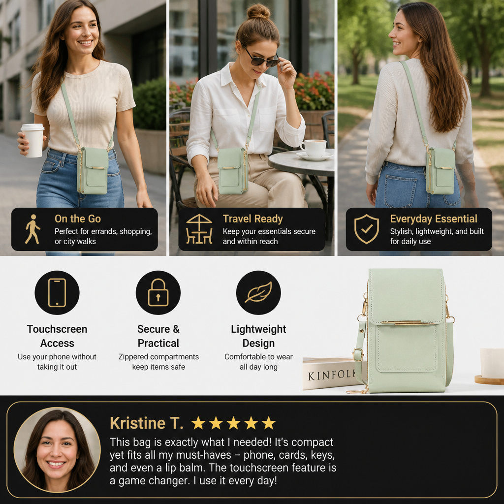 Touchscreen Crossbody Phone Bag – Compact Wallet for Phone, Keys & Essentials