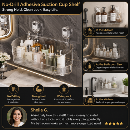 No-Drill Adhesive Suction Cup Shower & Bathroom Shelf