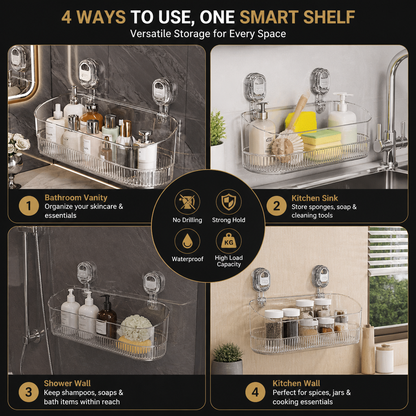 No-Drill Adhesive Suction Cup Shower & Bathroom Shelf