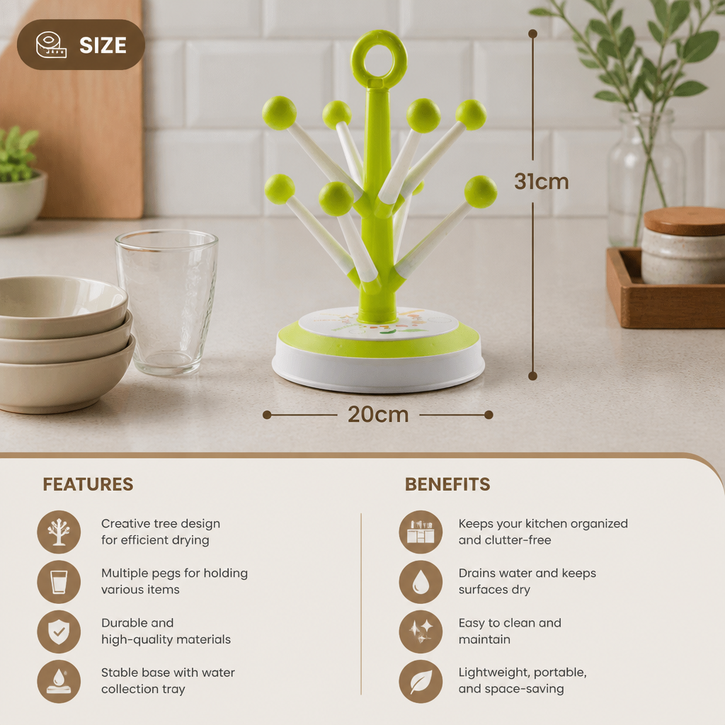 Multi Purpose Cup Drying Rack with Creative Tree Design for Kitchen Storage