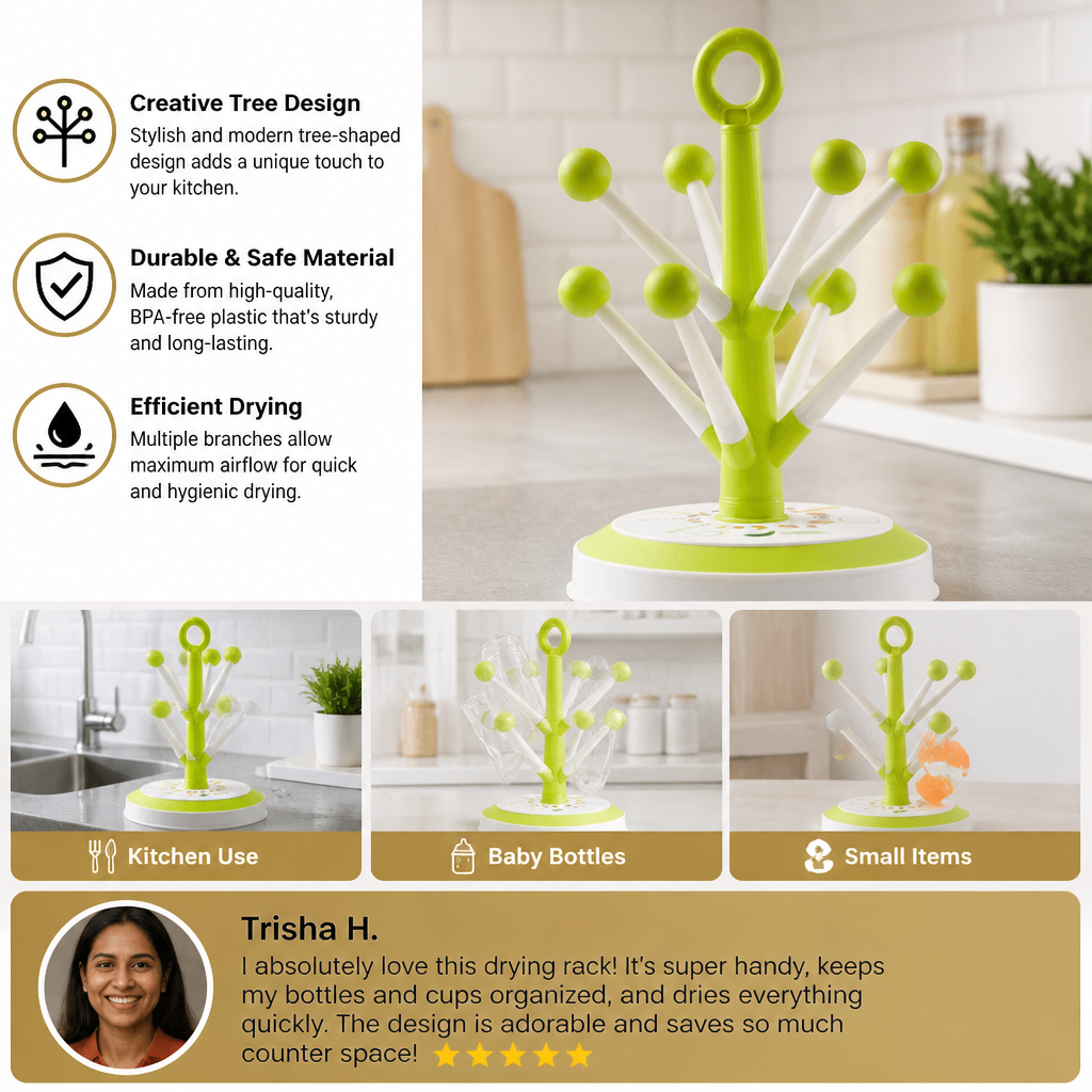 Multi Purpose Cup Drying Rack with Creative Tree Design for Kitchen Storage