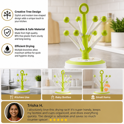 Multi Purpose Cup Drying Rack with Creative Tree Design for Kitchen Storage