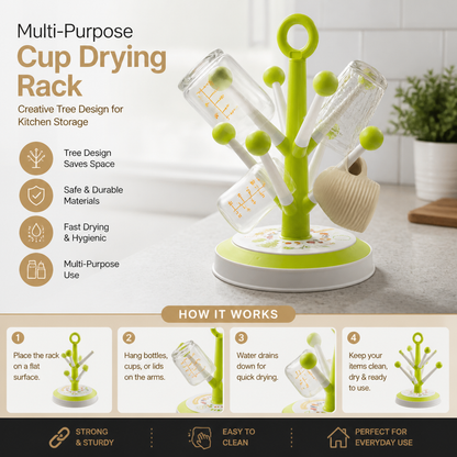 Multi Purpose Cup Drying Rack with Creative Tree Design for Kitchen Storage