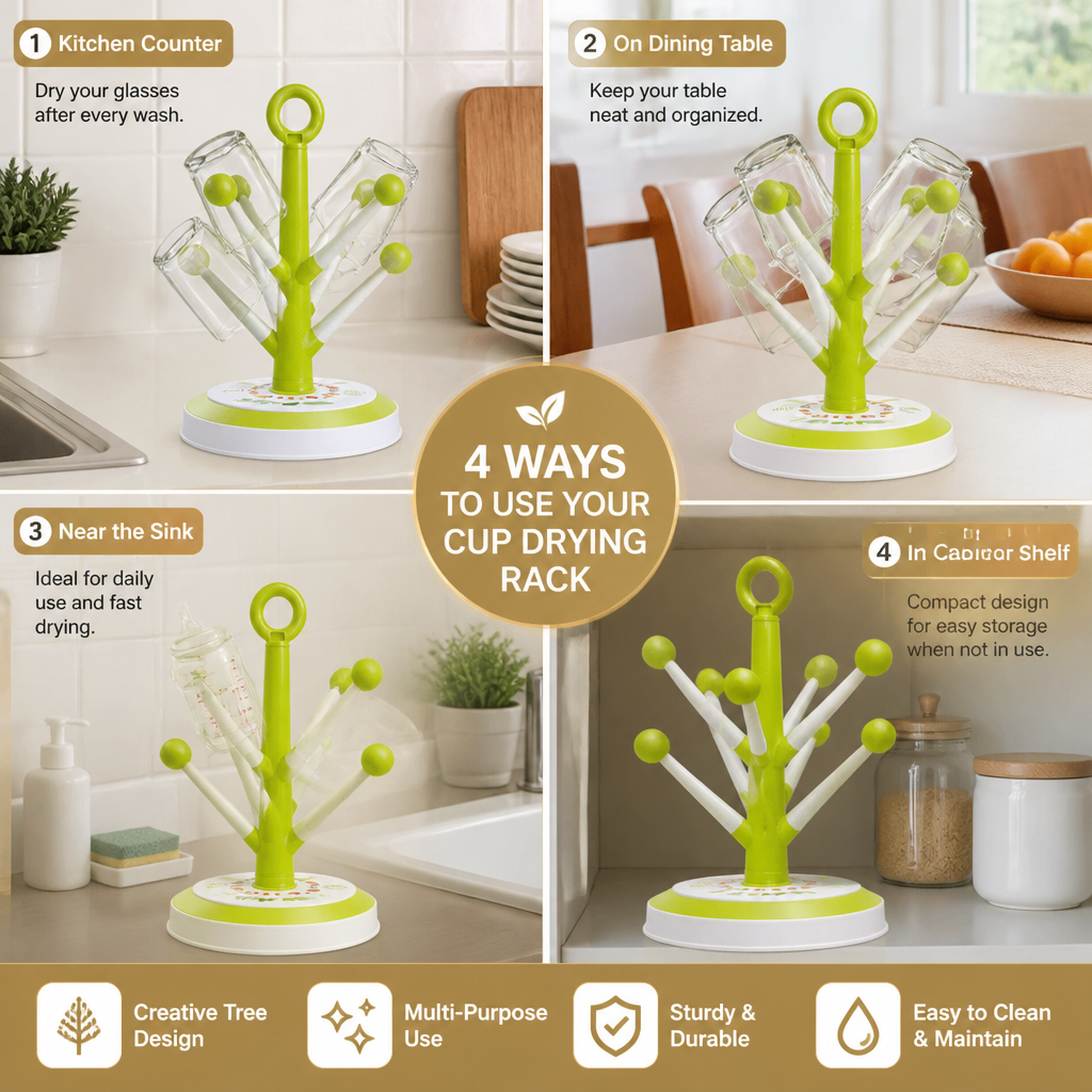 Multi Purpose Cup Drying Rack with Creative Tree Design for Kitchen Storage