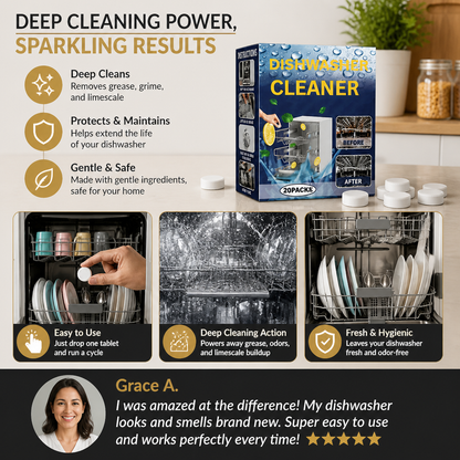 Dishwasher Cleaning Tablets for Deep Cleaning & Grease Removal - Made with gentle Ingredients