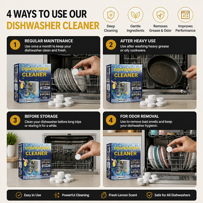 Dishwasher Cleaning Tablets for Deep Cleaning & Grease Removal - Made with gentle Ingredients