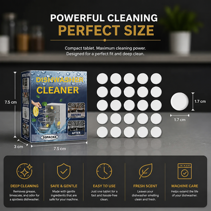 Dishwasher Cleaning Tablets for Deep Cleaning & Grease Removal - Made with gentle Ingredients