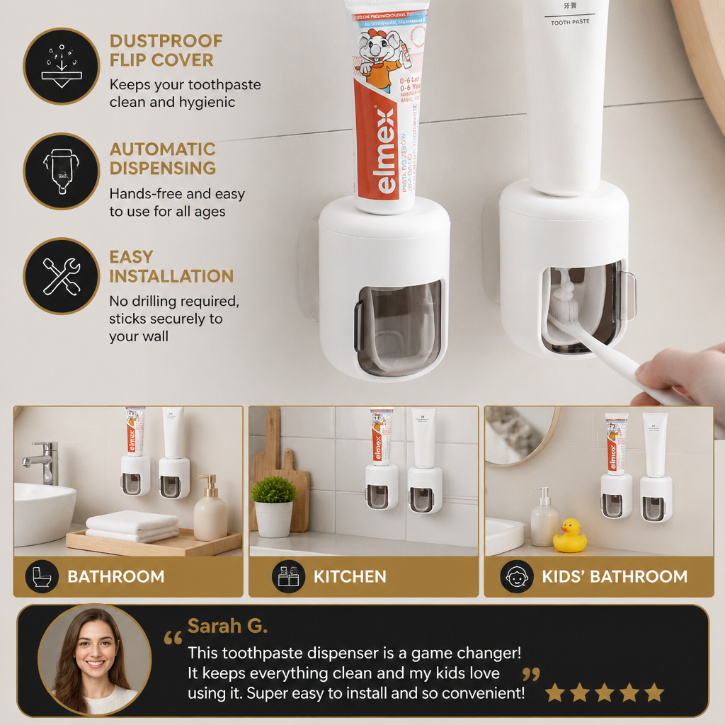 Wall Mounted Automatic Toothpaste Dispenser with Dustproof Flip Cover