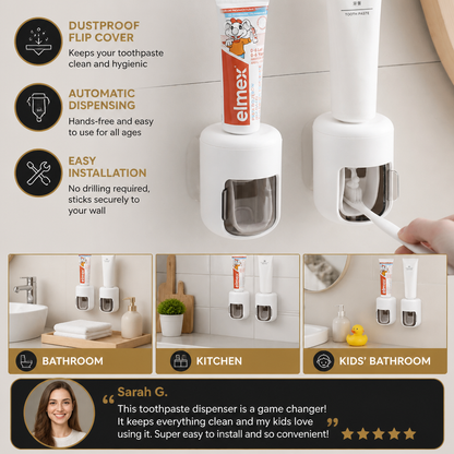 Wall Mounted Automatic Toothpaste Dispenser with Dustproof Flip Cover