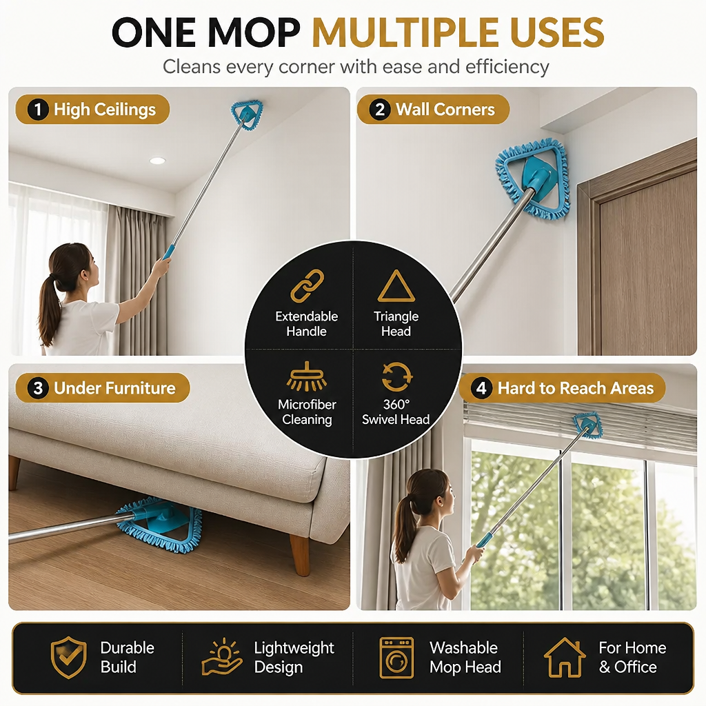 Triangle Extendable Wall Cleaning Mop for Hard to Reach Areas