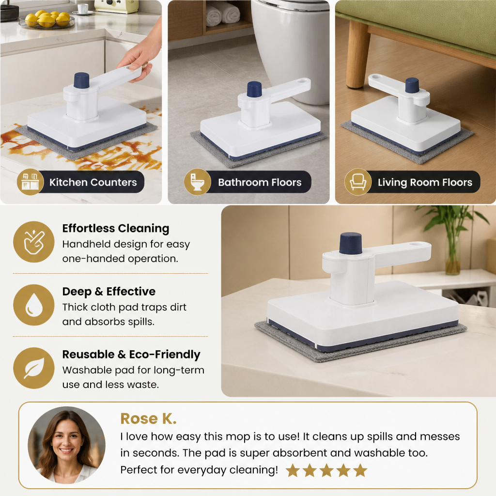 Portable Flat Mop with Reusable Cleaning Cloth for Quick Surface Cleaning