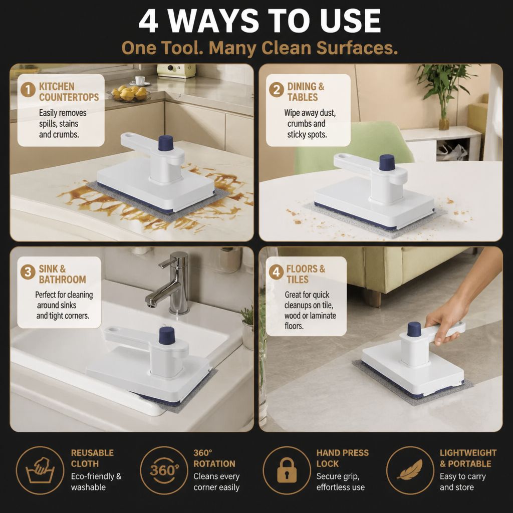 Portable Flat Mop with Reusable Cleaning Cloth for Quick Surface Cleaning