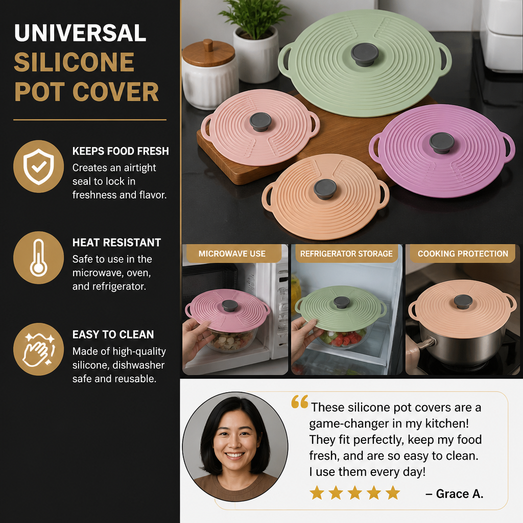 Universal Silicone Pot Cover for Fresh Keeping and Cooking Protection
