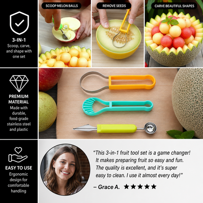 3-in-1 Fruit Carving & Baller Tool Set