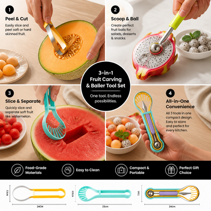 3-in-1 Fruit Carving & Baller Tool Set