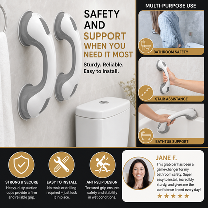Heavy-Duty Suction Cup Safety Grab Bar – Anti-Slip Bathroom Support Handle