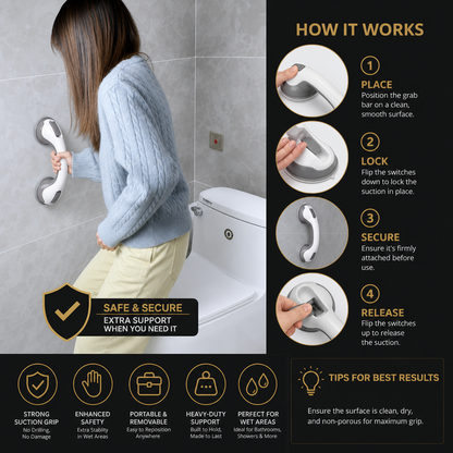 Heavy-Duty Suction Cup Safety Grab Bar – Anti-Slip Bathroom Support Handle
