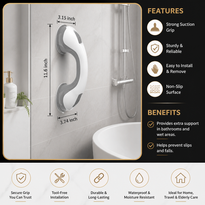 Heavy-Duty Suction Cup Safety Grab Bar – Anti-Slip Bathroom Support Handle