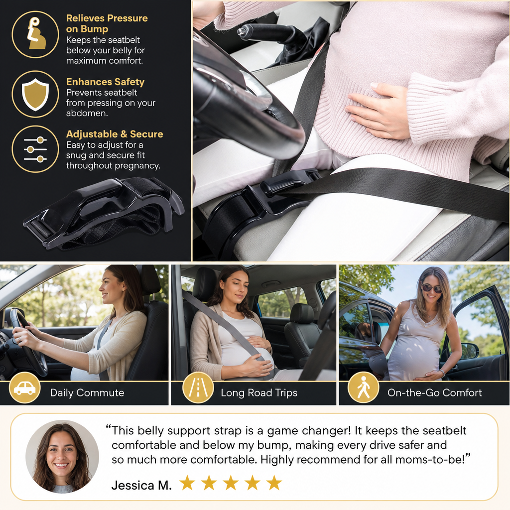 Car Travel Maternity Belly Support Strap – Adjustable & Comfortable Pregnancy Support