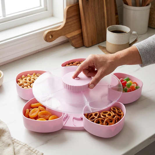 Rotating Snack Tray with Compartments – Spinning Serving Plate for Snacks & Candy