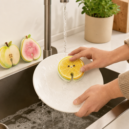 Fruit-Shaped Pop-Up Cellulose Sponges – 3-Pack of Plant-Based, Non-Scratch Kitchen Sponges
