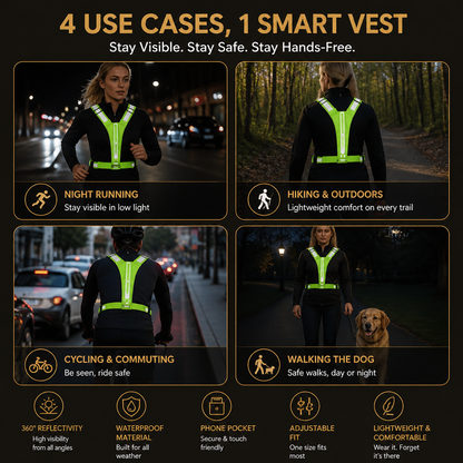 LED Reflective Running Vest with Waterproof Phone Pocket