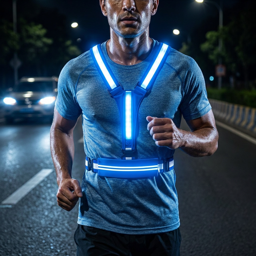 LED Reflective Running Vest with Waterproof Phone Pocket